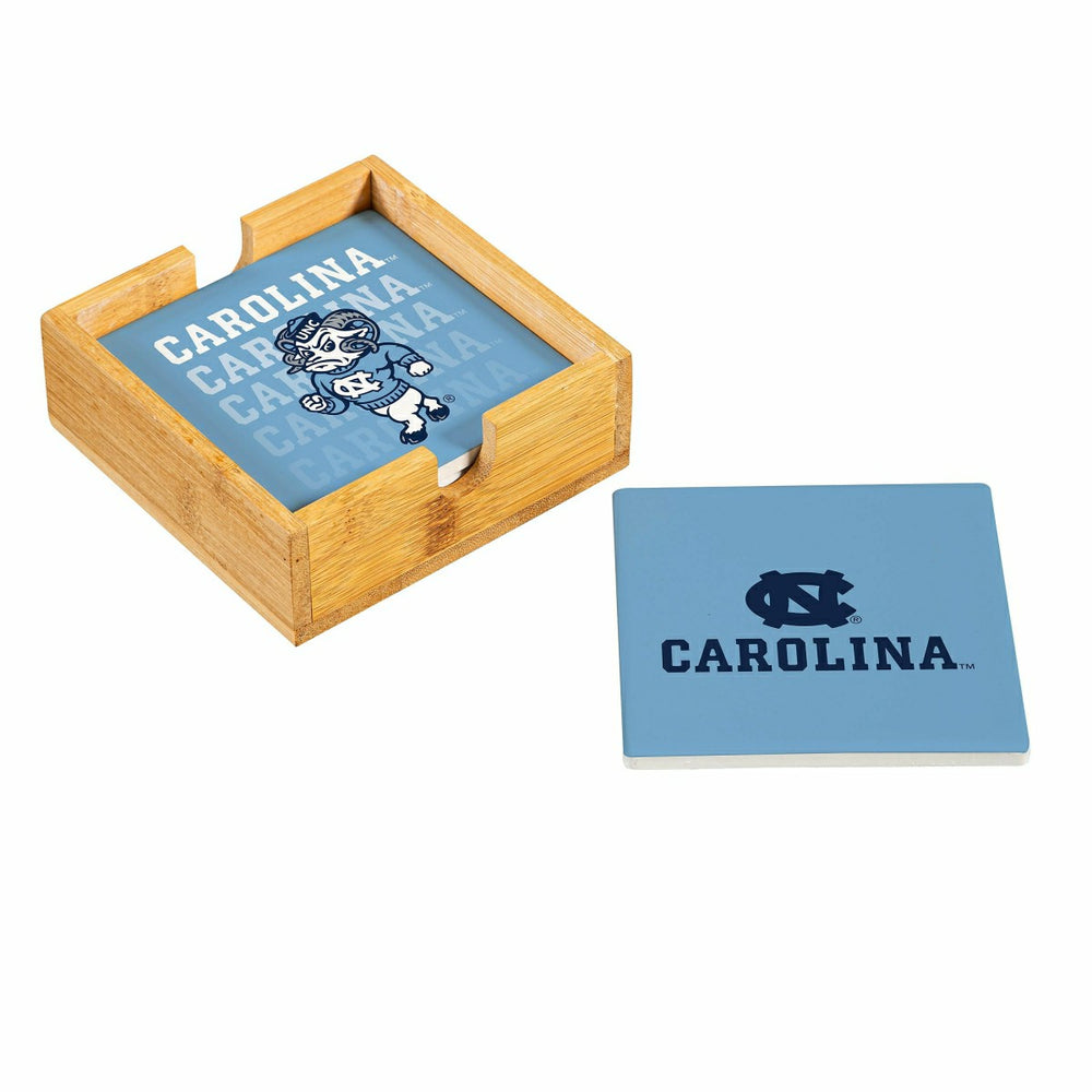 University of North Carolina Ceramic Coasters Set, 4pcs with Wood Cadd