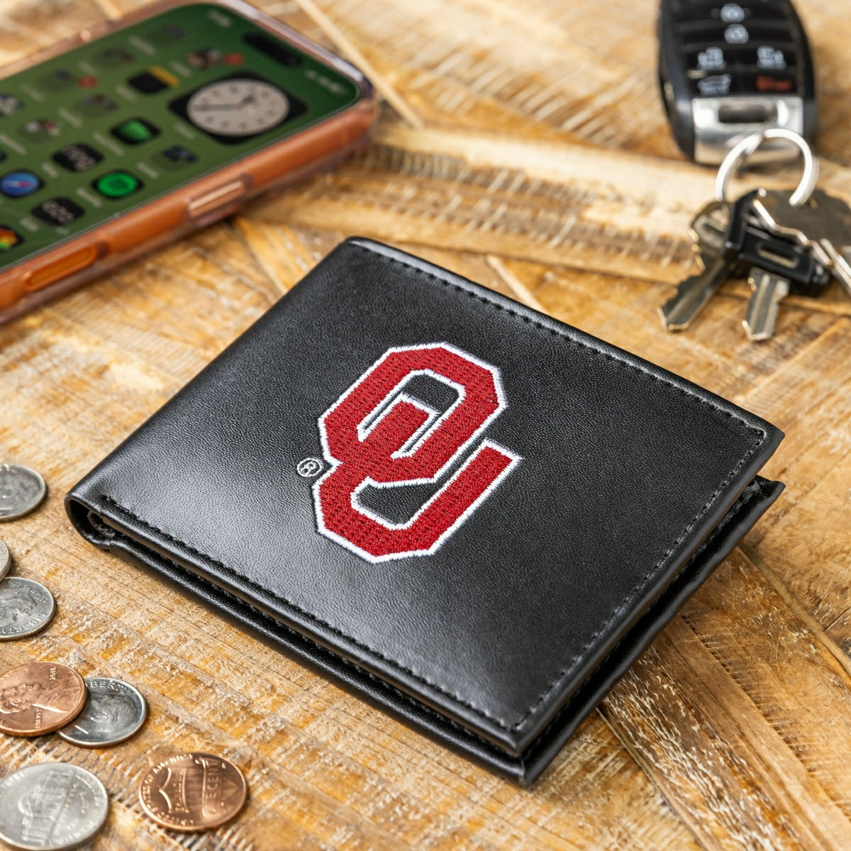 University of Oklahoma Black Bi-Fold Embroidered Wallet w/ RFID Blocking