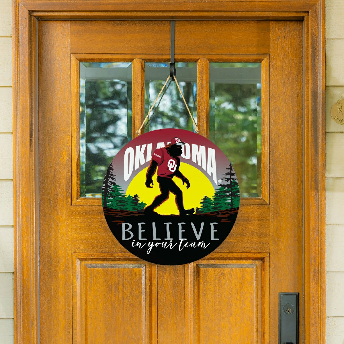 University of Oklahoma Bigfoot Round Door Décor with Hanging Rope, 18x