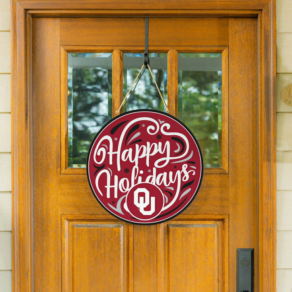 University of Oklahoma Holiday Round Door Décor with Hanging Rope, 18x