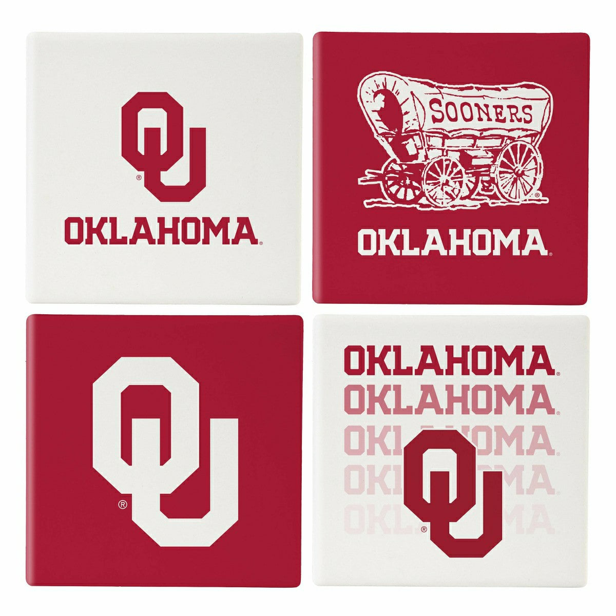 University of Oklahoma Ceramic Coasters Set, 4pcs with Wood Caddy