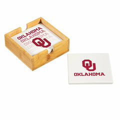 University of Oklahoma Ceramic Coasters Set, 4pcs with Wood Caddy