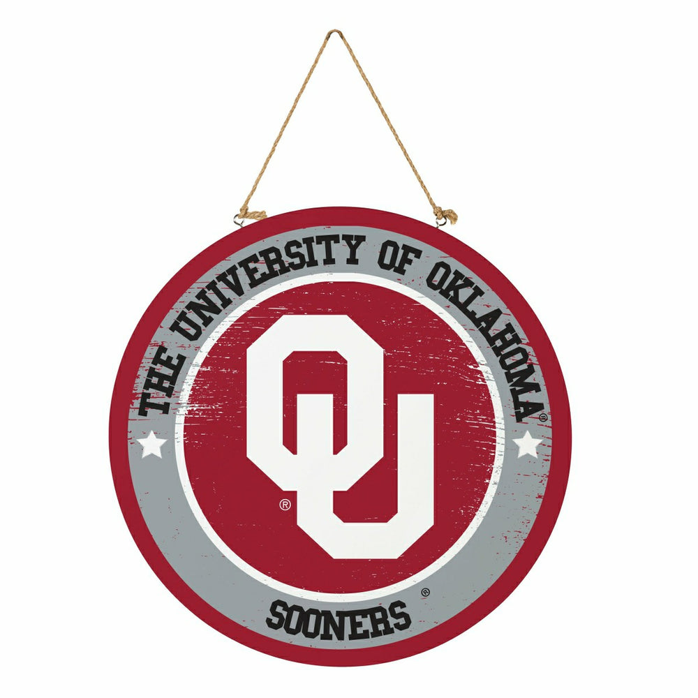 University of Oklahoma Round Door Décor with Hanging Rope, 18x18