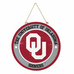 University of Oklahoma Round Door Décor with Hanging Rope, 18x18