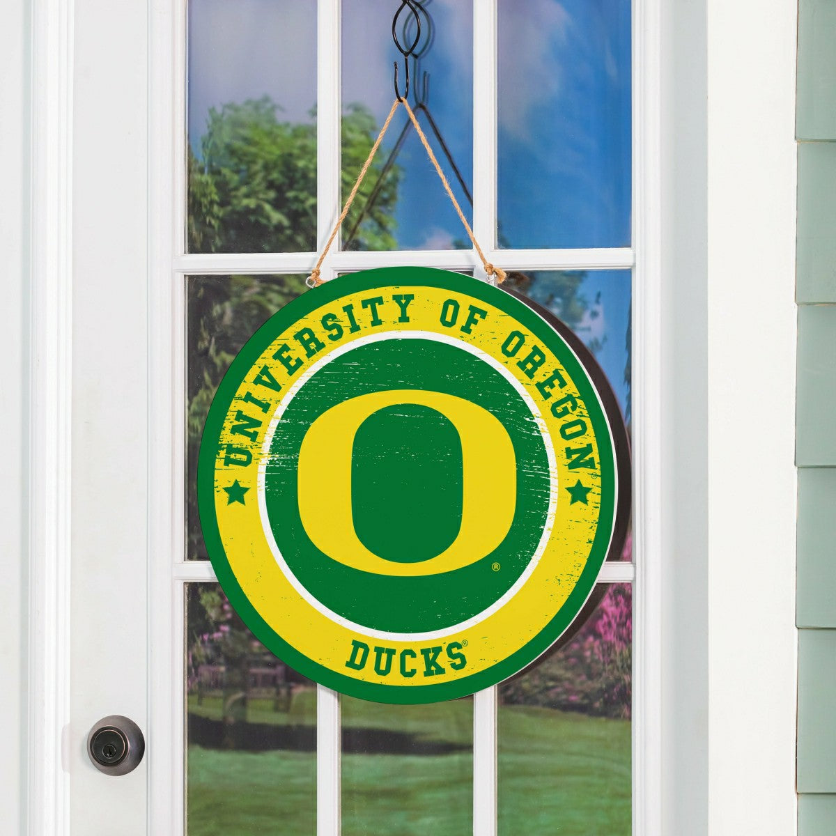 University of Oregon Round Door Décor with Hanging Rope, 18x18