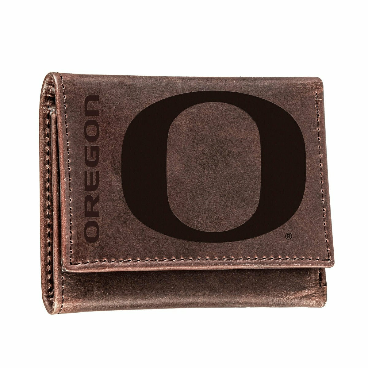 University of Oregon, Tri-Fold Wallet, Brown, CH, 100% Genuine Leather