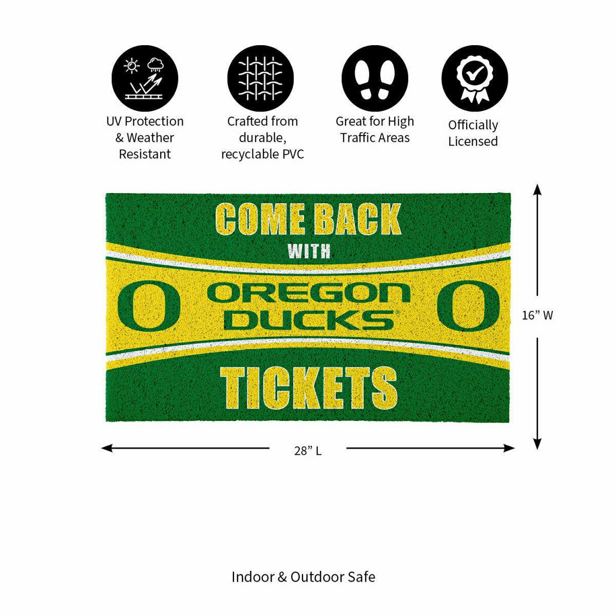 28" x 16" PVC Trapper Mat, Come Back with Tickets, University of Orego