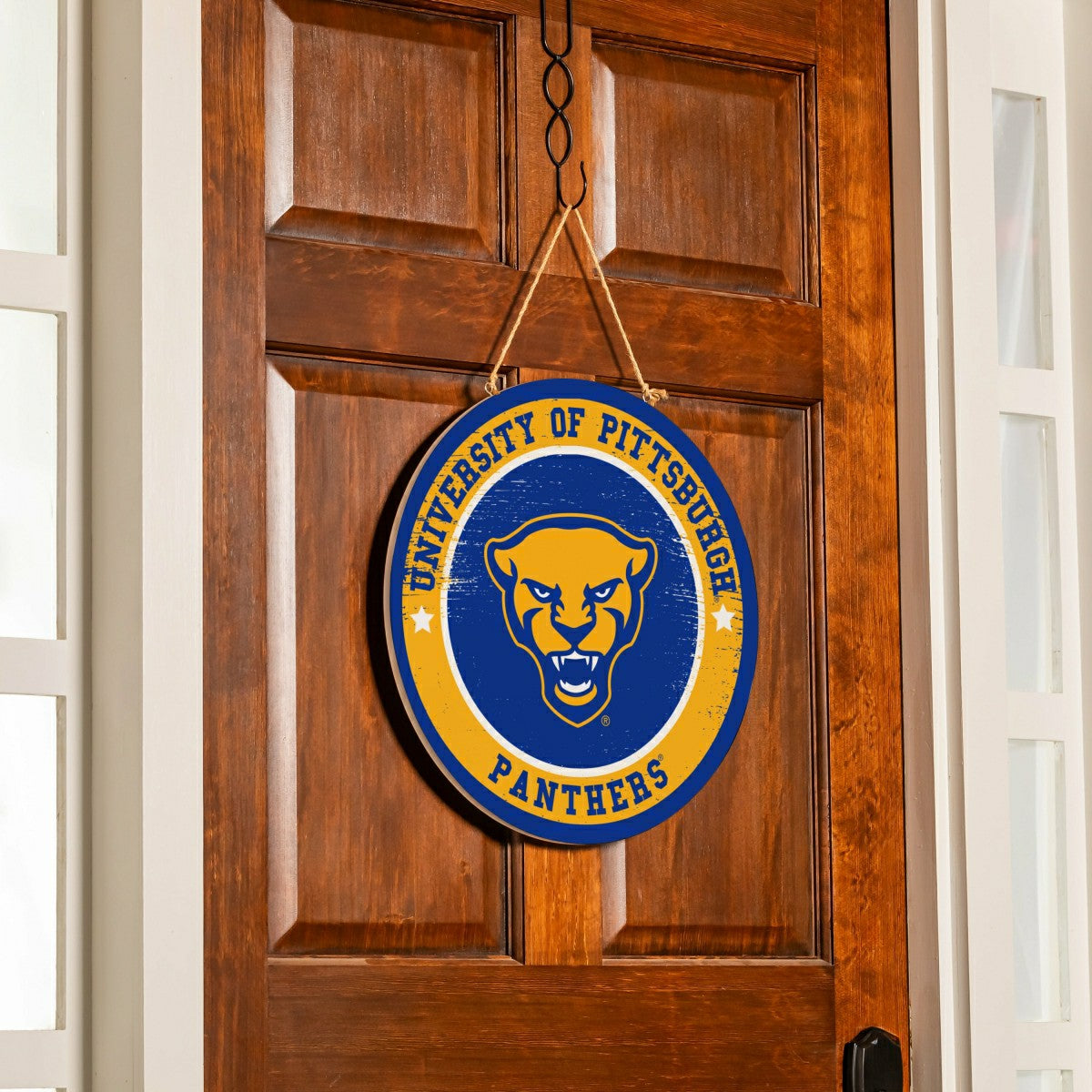 University of Pittsburgh Round Door Décor with Hanging Rope, 18x18