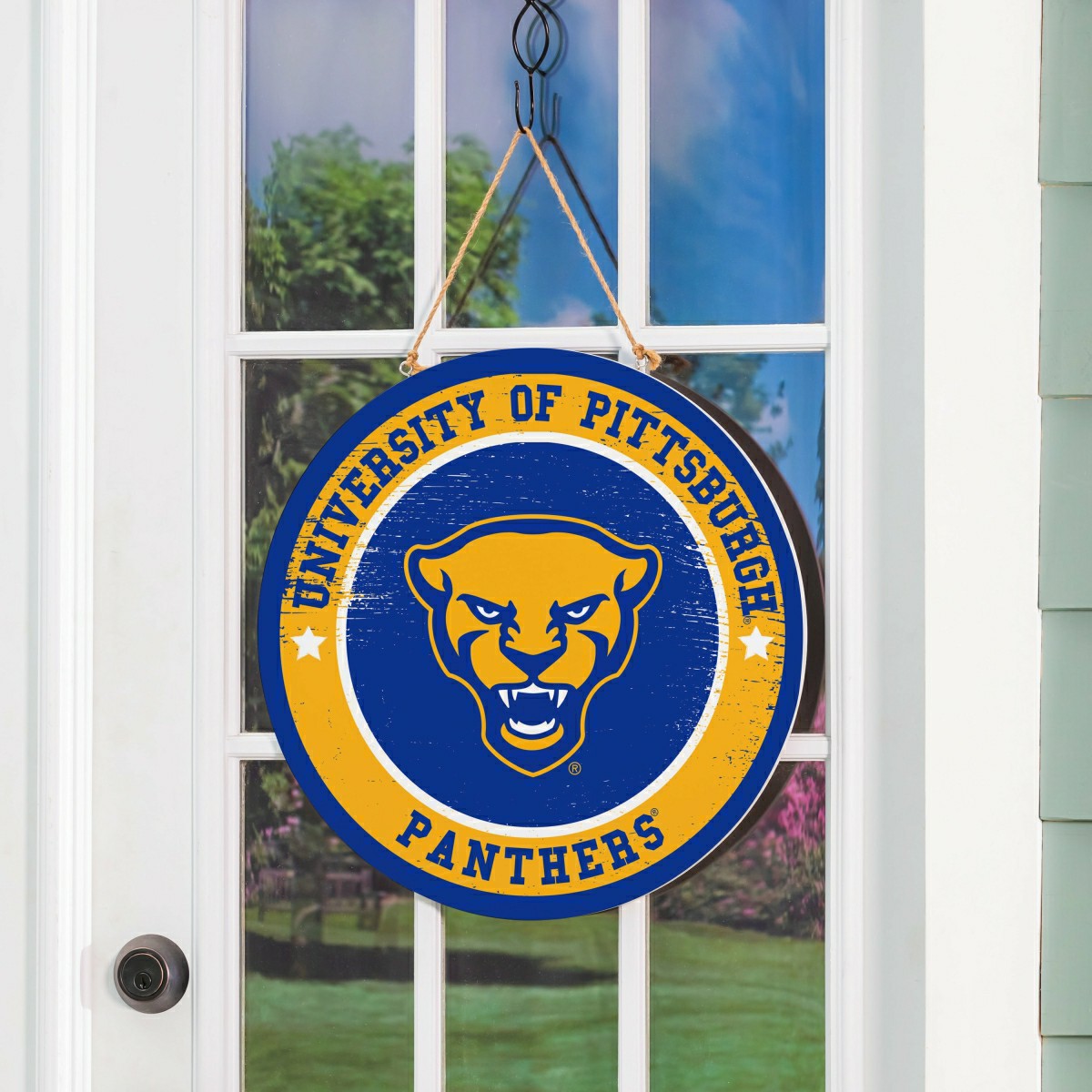 University of Pittsburgh Round Door Décor with Hanging Rope, 18x18