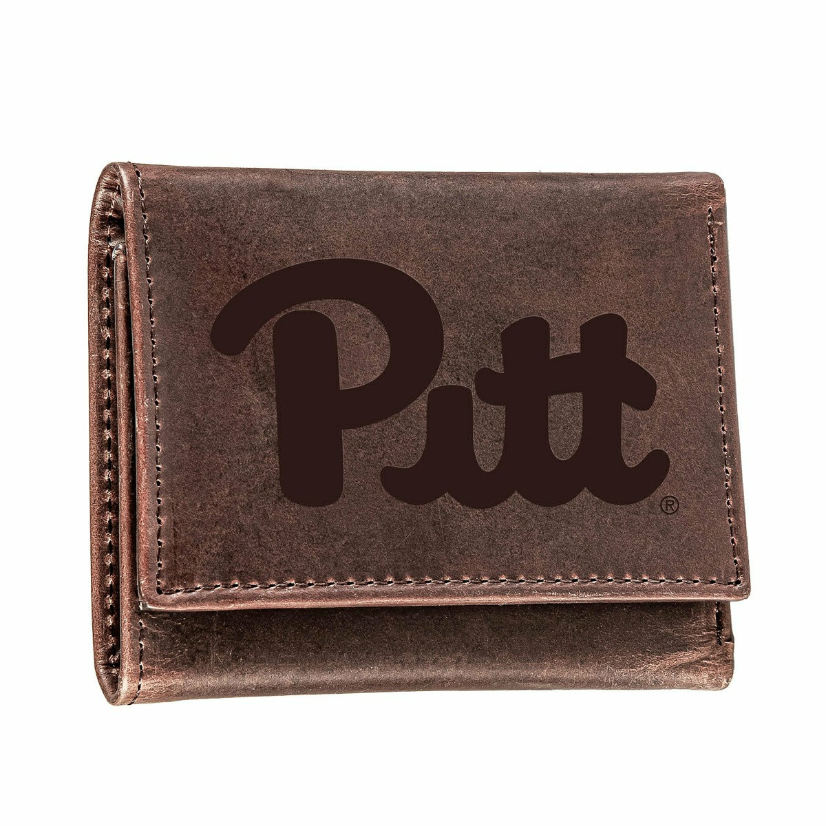 University of Pittsburgh, Tri-Fold Wallet, Brown, CH, 100% Genuine Lea