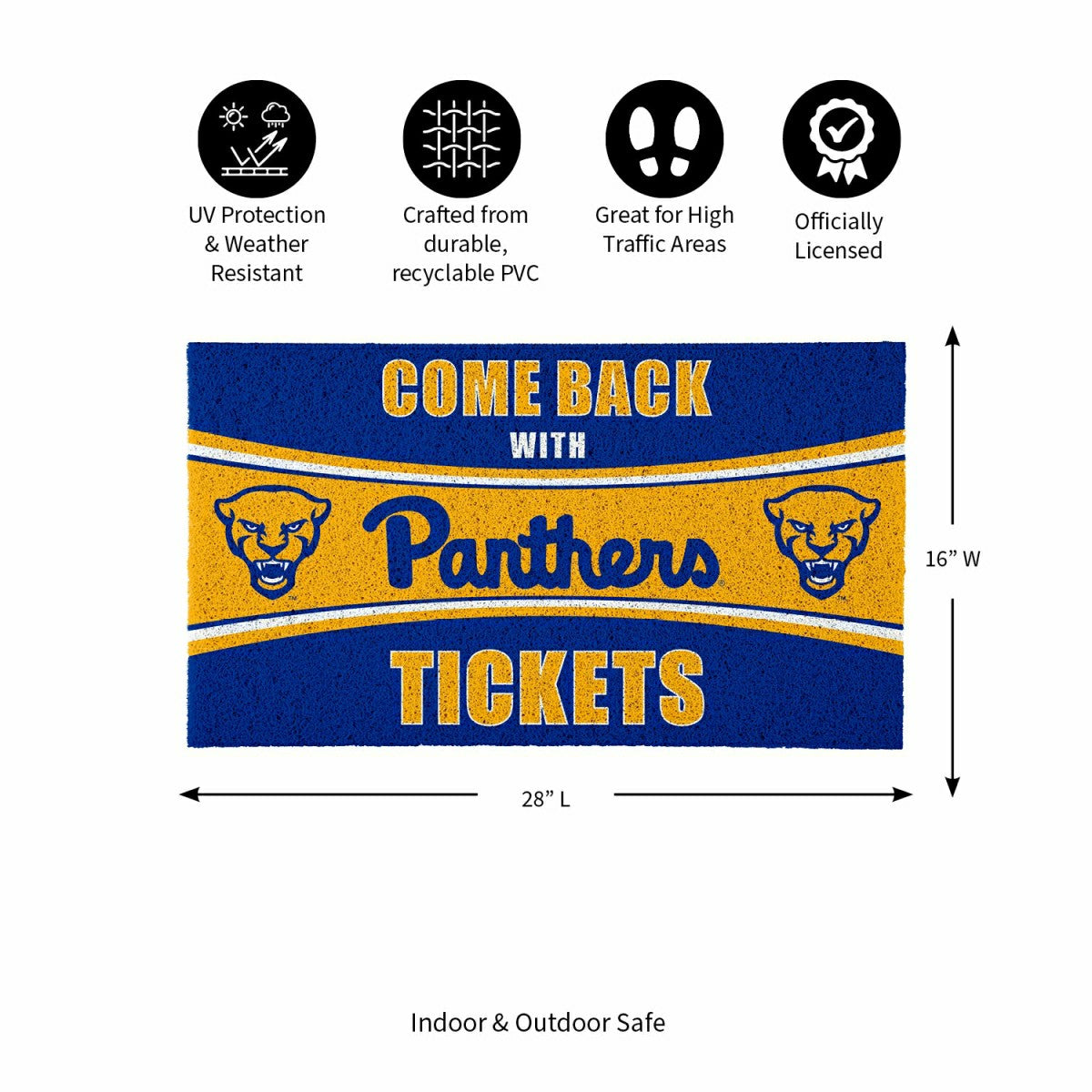 28" x 16" PVC Trapper Mat, Come Back with Tickets, University of Pitts