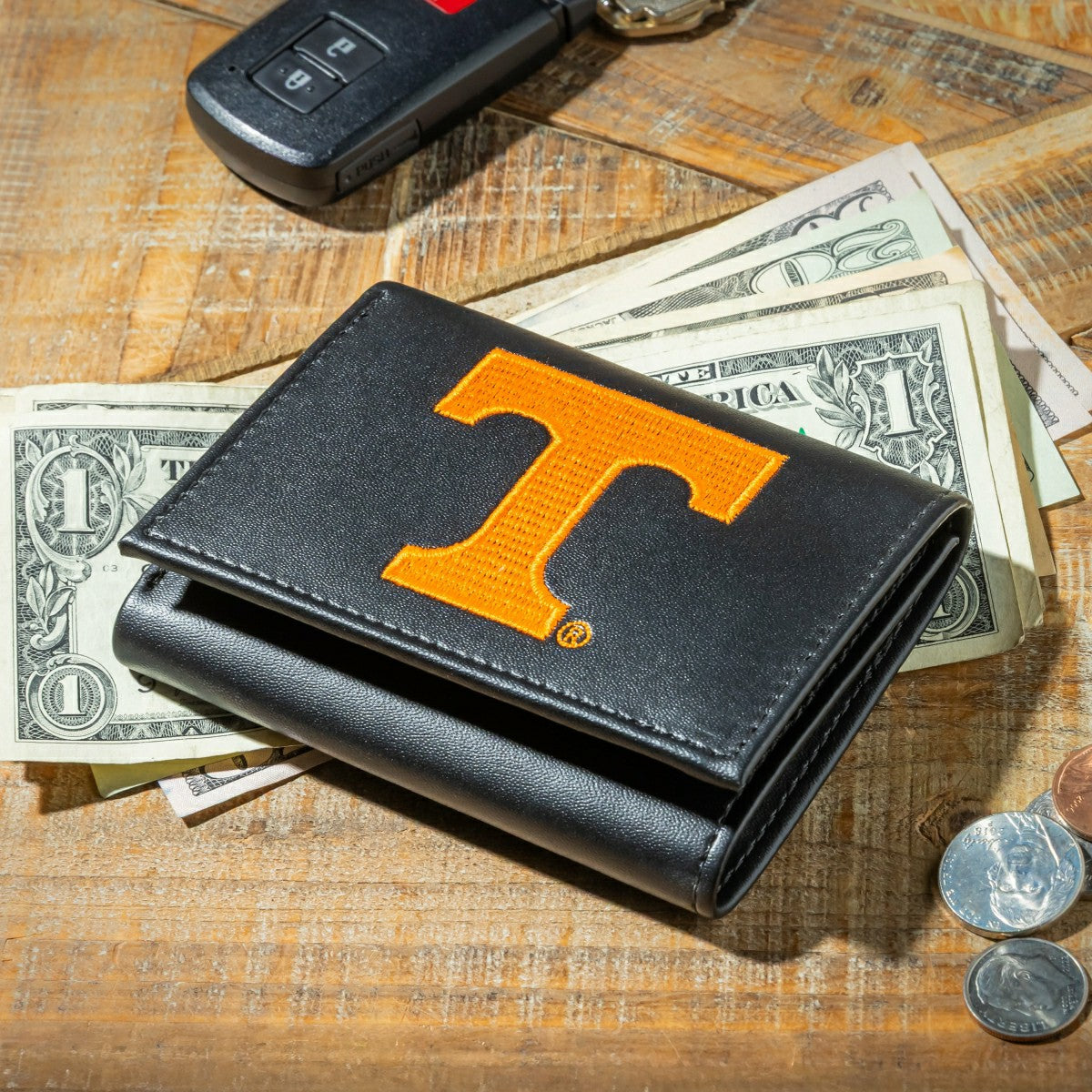 University of Tennessee Black Tri-Fold Embroidered Wallet w/ RFID Blocking