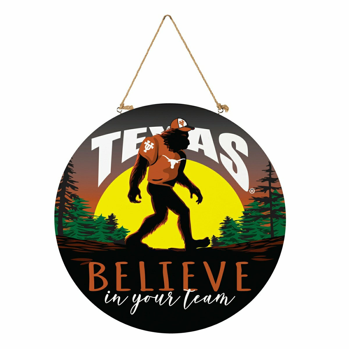 University of Texas Bigfoot Round Door Décor with Hanging Rope, 18x18