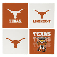 University of Texas Ceramic Coasters Set, 4pcs with Wood Caddy