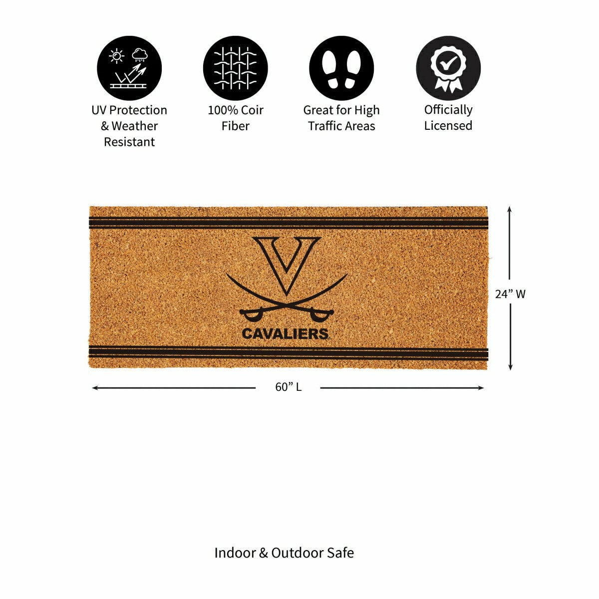 University of Virginia Extra Large One Color Coir Mat, 60"x24"