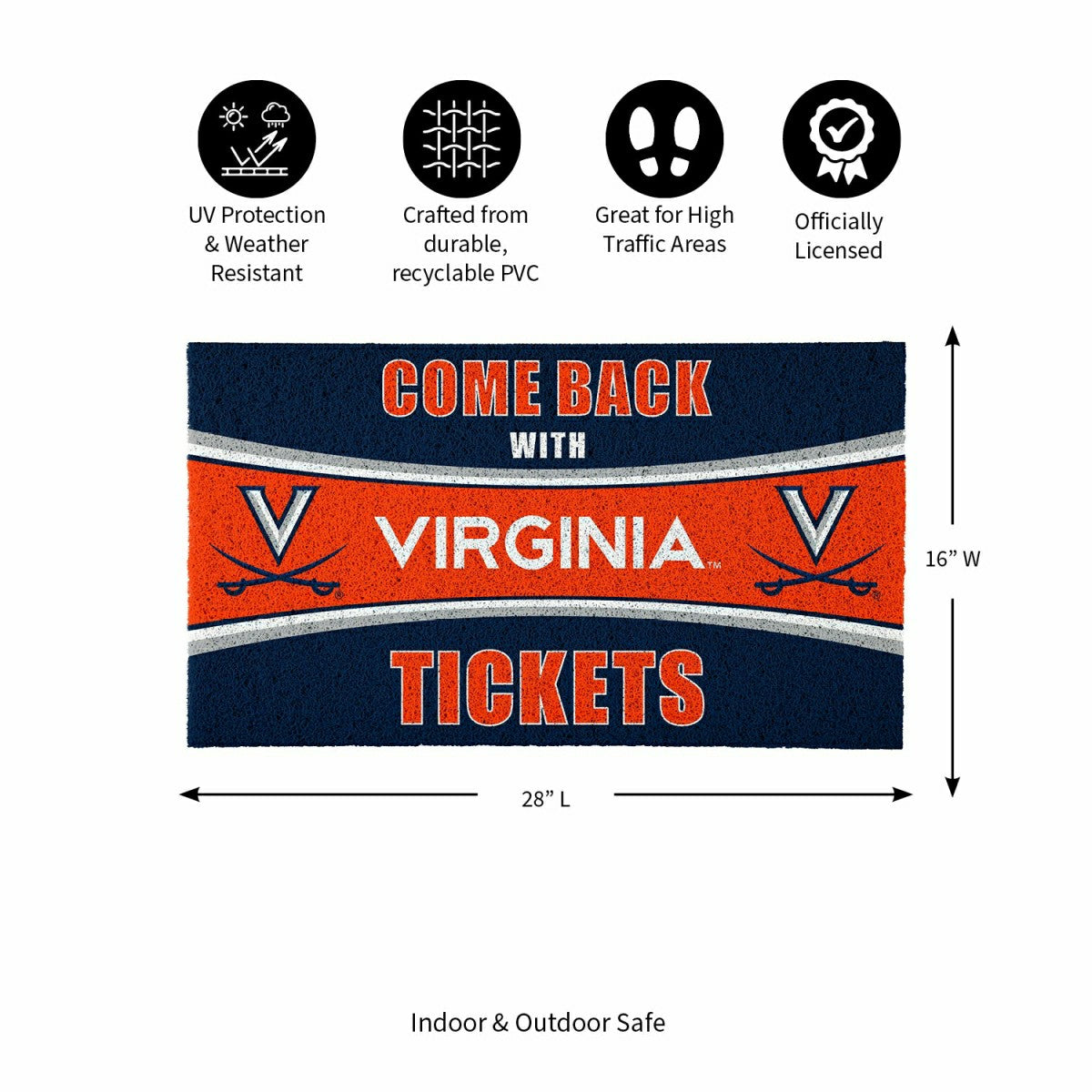 28" x 16" PVC Trapper Mat, Come Back with Tickets, University of Virgi