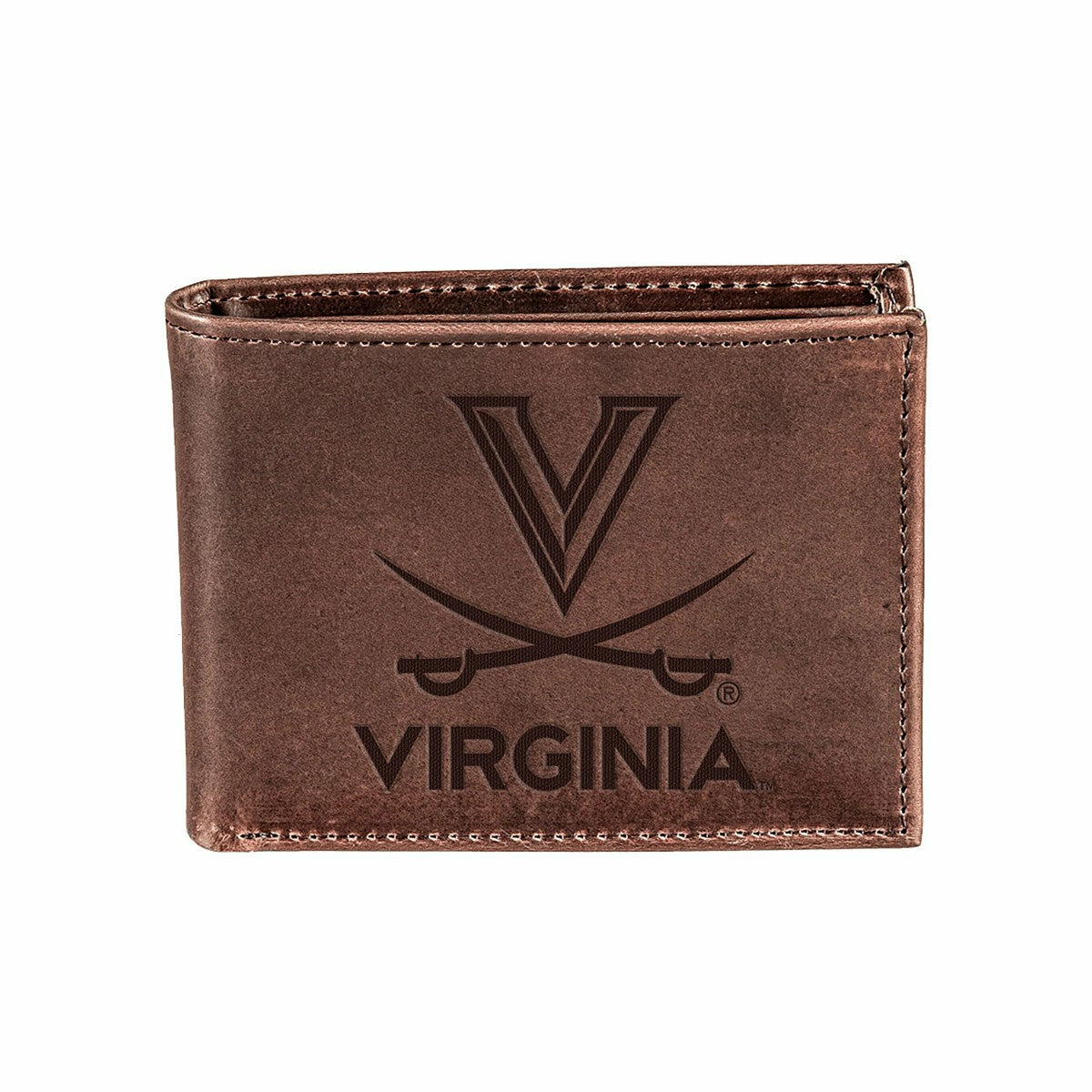 University of Virginia, Bi-Fold Wallet, Brown, CH, 100% Genuine Leathe