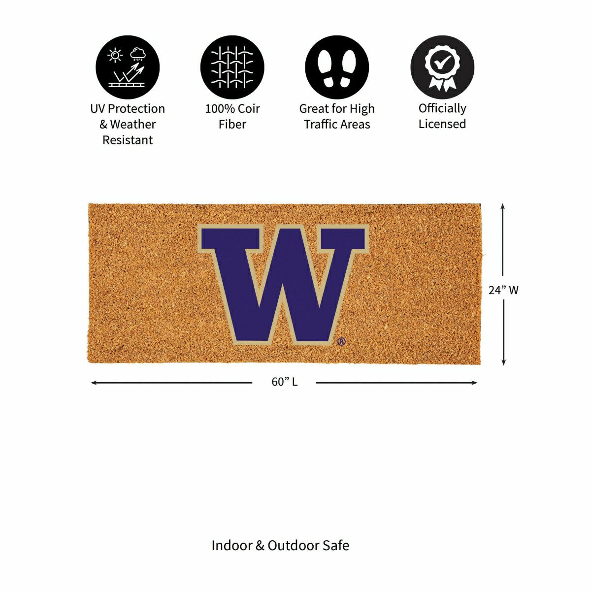 University of Washington Extra Large Full Color Coir Mat, 60"x24"