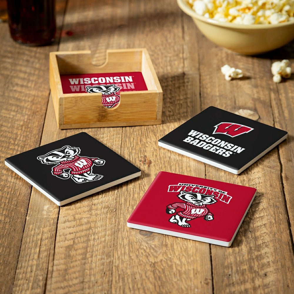 University of Wisconsin-Madison Ceramic Coasters Set, 4pcs with Wood C