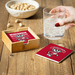 University of Wisconsin-Madison Ceramic Coasters Set, 4pcs with Wood C