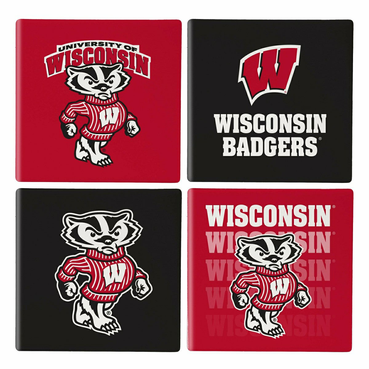 University of Wisconsin-Madison Ceramic Coasters Set, 4pcs with Wood C