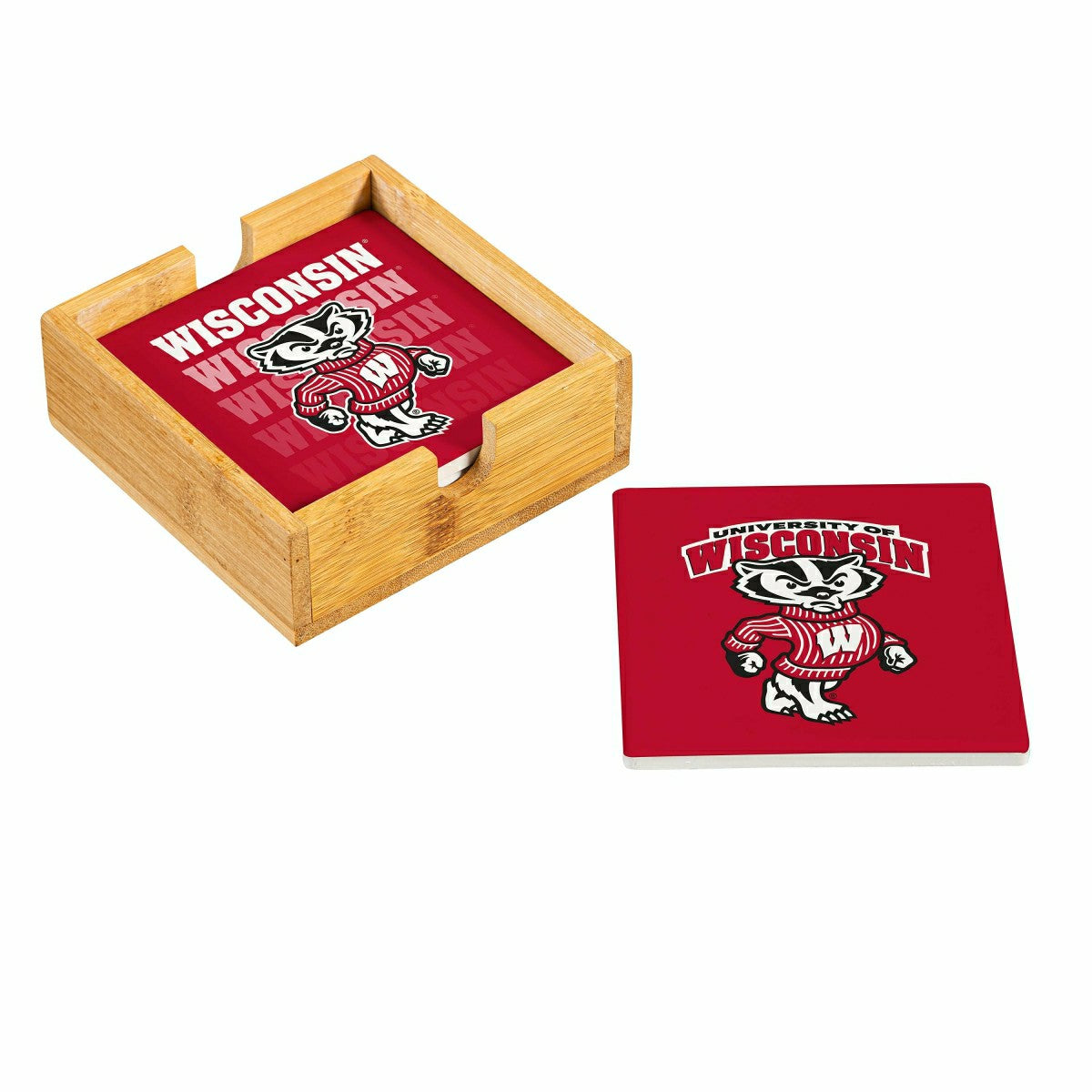 University of Wisconsin-Madison Ceramic Coasters Set, 4pcs with Wood C
