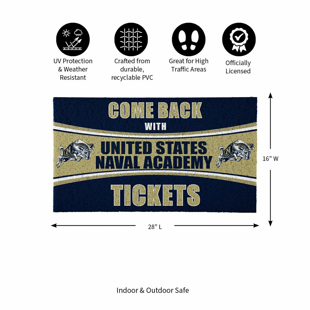 28" x 16" PVC Trapper Mat, Come Back with Tickets, US Naval Academy