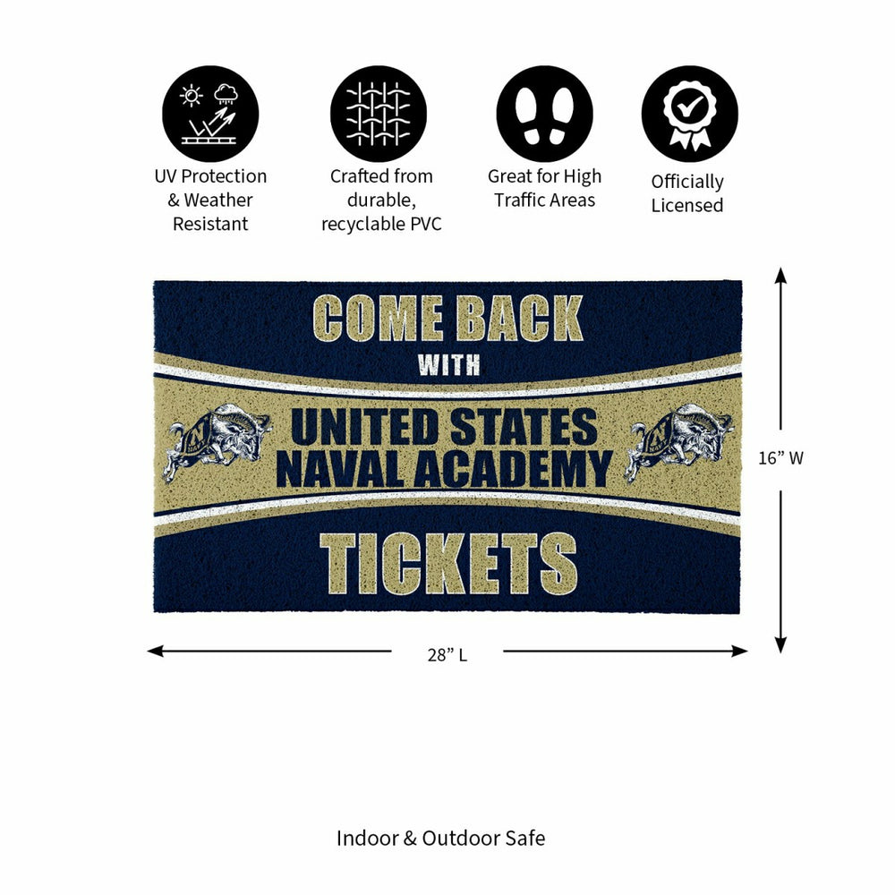 28" x 16" PVC Trapper Mat, Come Back with Tickets, US Naval Academy