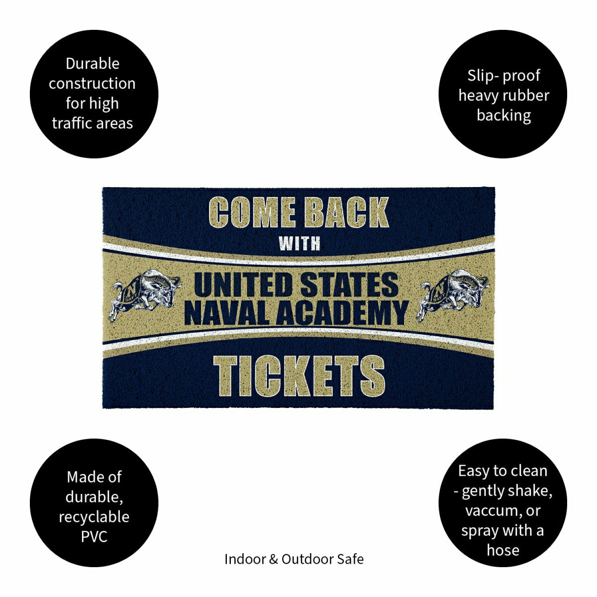 28" x 16" PVC Trapper Mat, Come Back with Tickets, US Naval Academy