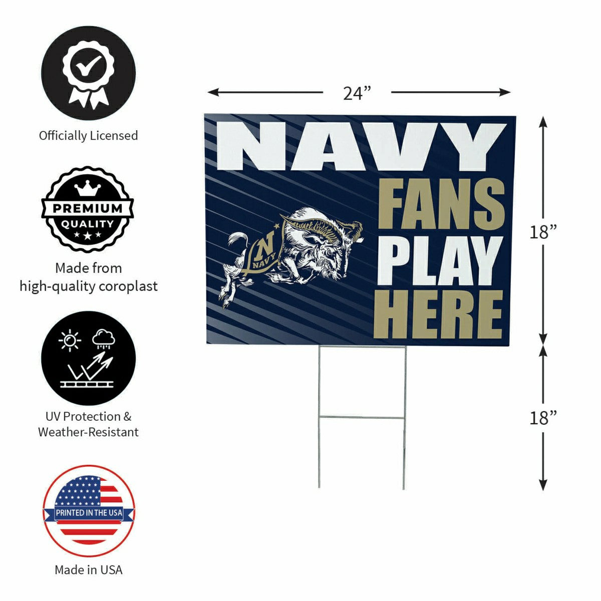 US Naval Academy Coroplast Yard Sign "Fans Play Here"