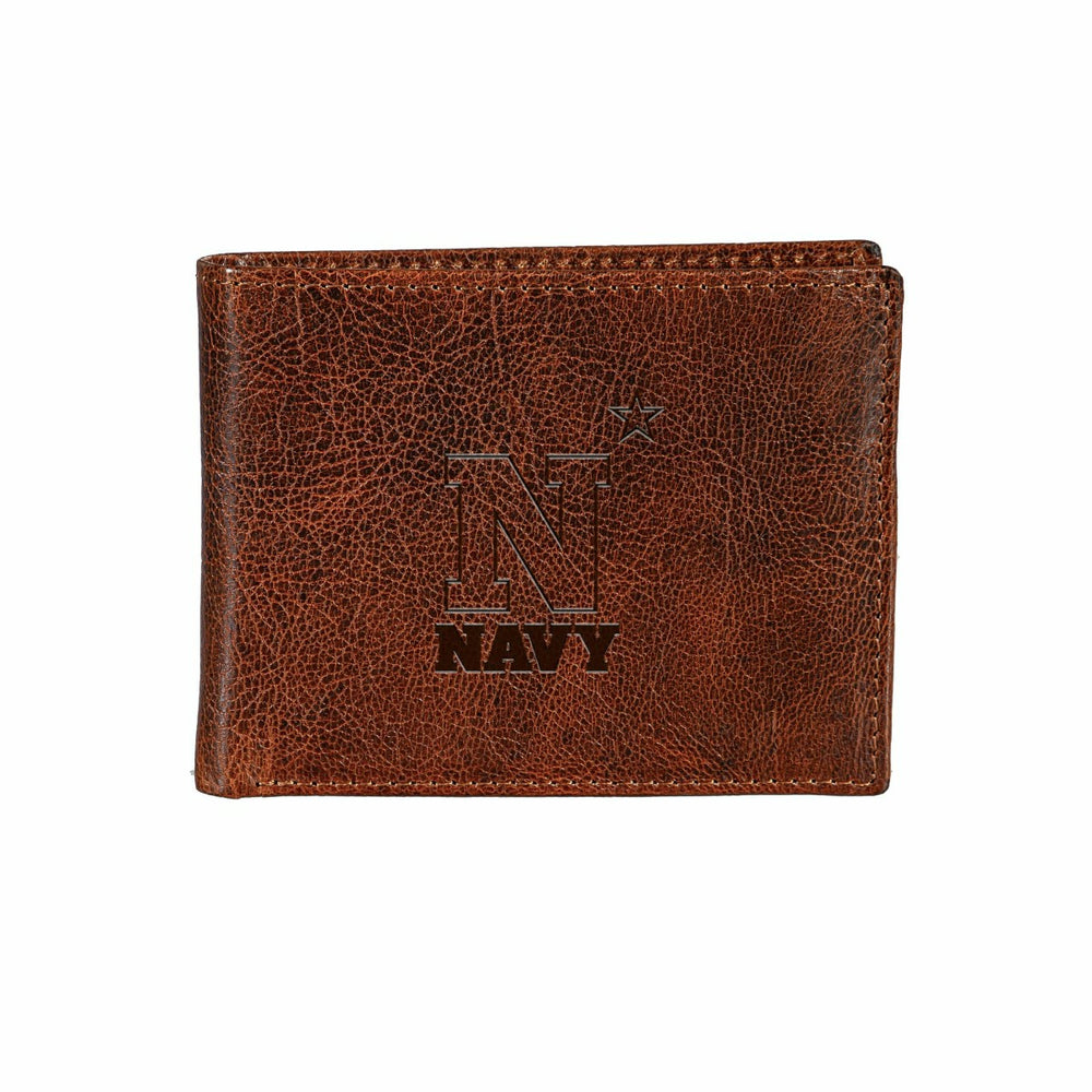 US Naval Academy, Embossed 100% Genuine Tumbled Leather Passcase Bi-Fo