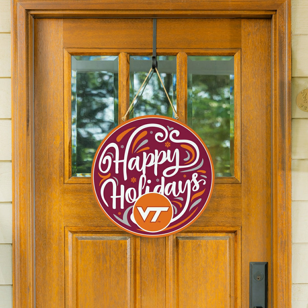 Virginia Tech Holiday Round Door Décor with Hanging Rope, 18x18