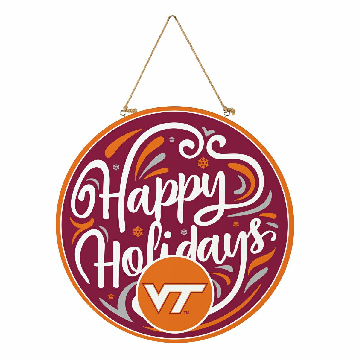 Virginia Tech Holiday Round Door Décor with Hanging Rope, 18x18