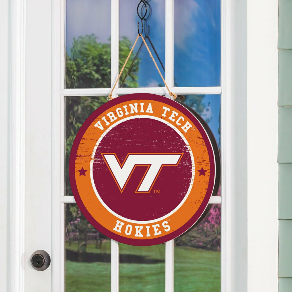 Virginia Tech Round Door Décor with Hanging Rope, 18x18