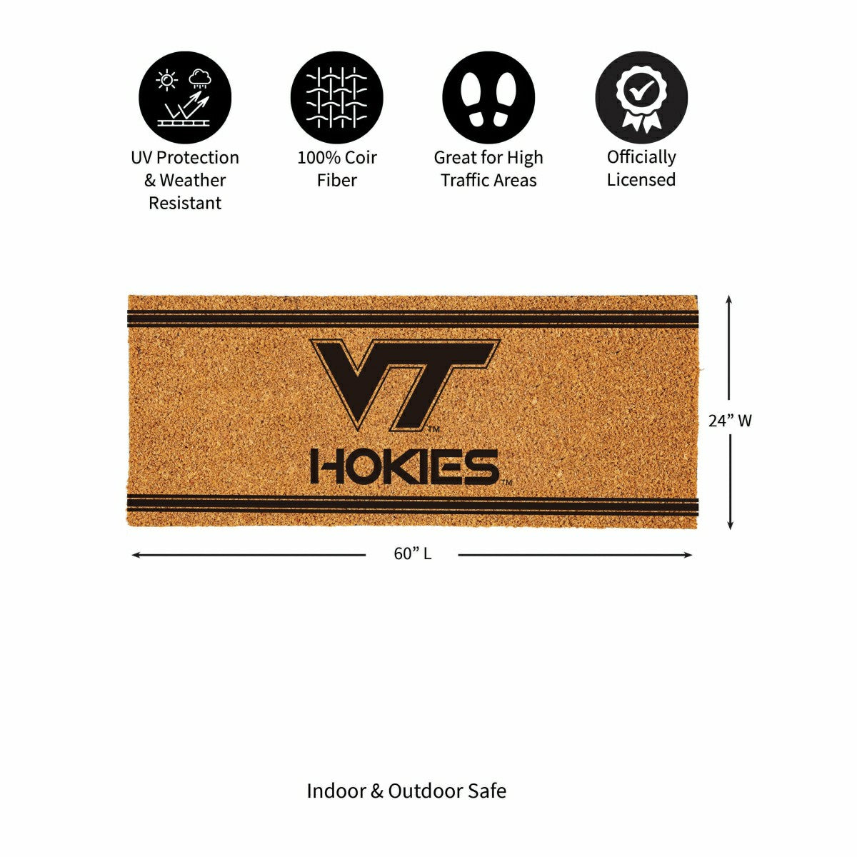 Virginia Tech Extra Large One Color Coir Mat, 60"x24"