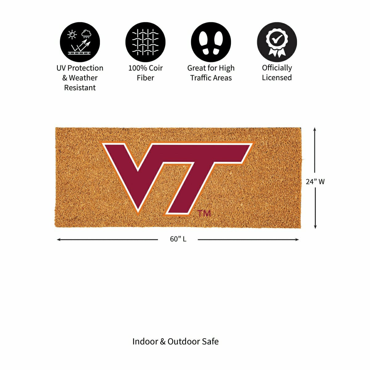 Virginia Tech Extra Large Full Color Coir Mat, 60"x24"