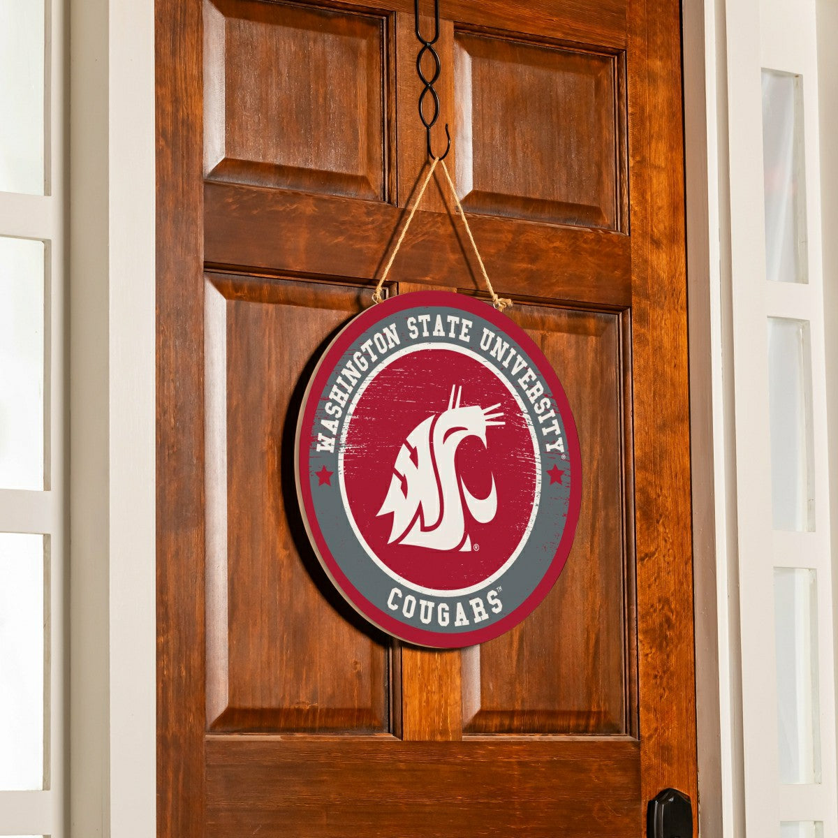 Washington State University Round Door Décor with Hanging Rope, 18x18