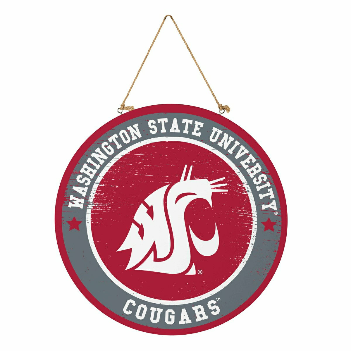 Washington State University Round Door Décor with Hanging Rope, 18x18