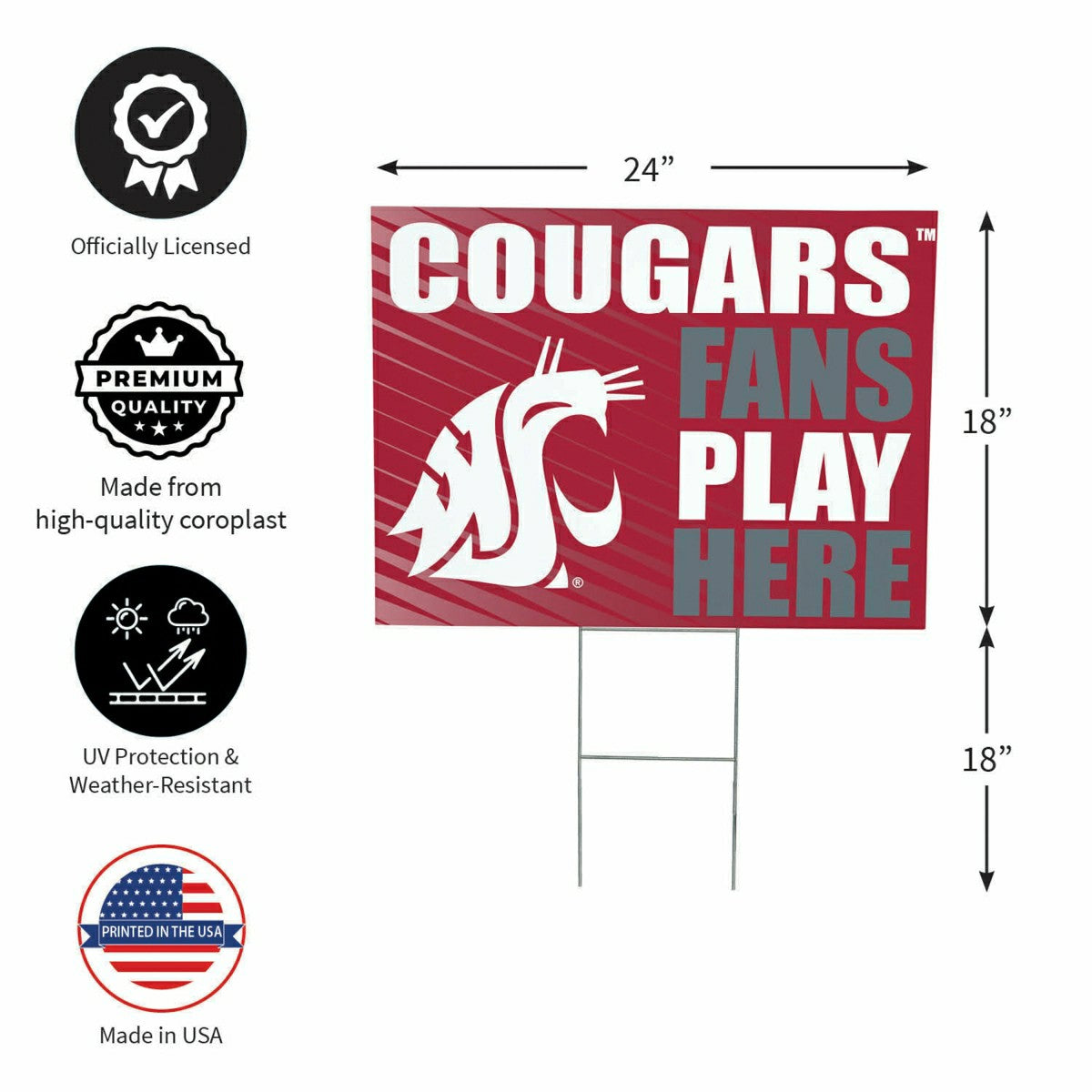 Washington State University Coroplast Yard Sign "Fans Play Here"