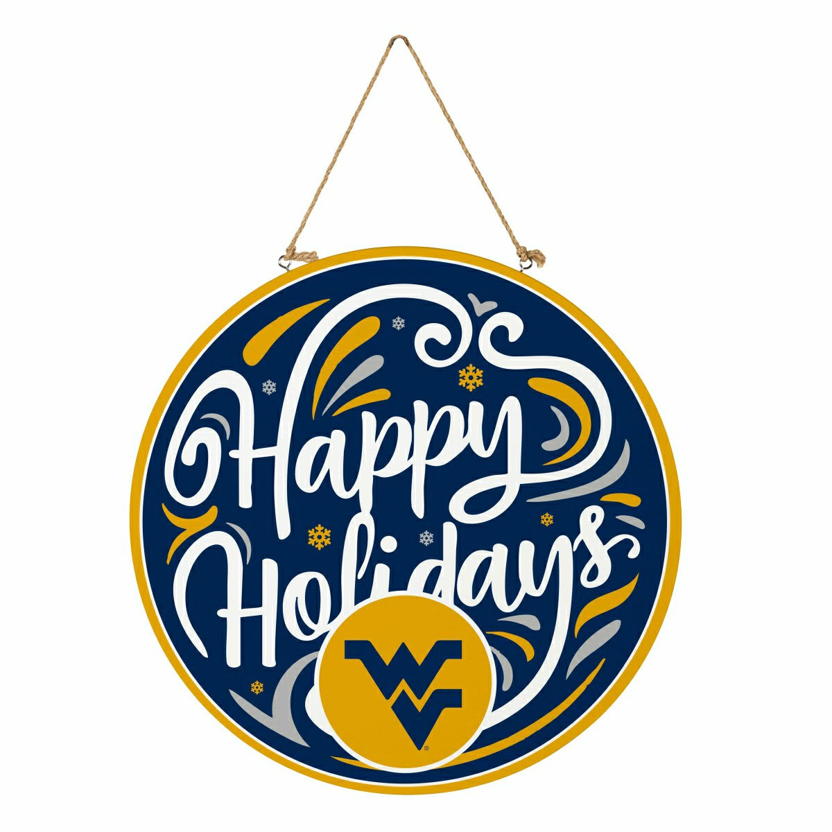 West Virginia University Holiday Round Door Décor with Hanging Rope, 1