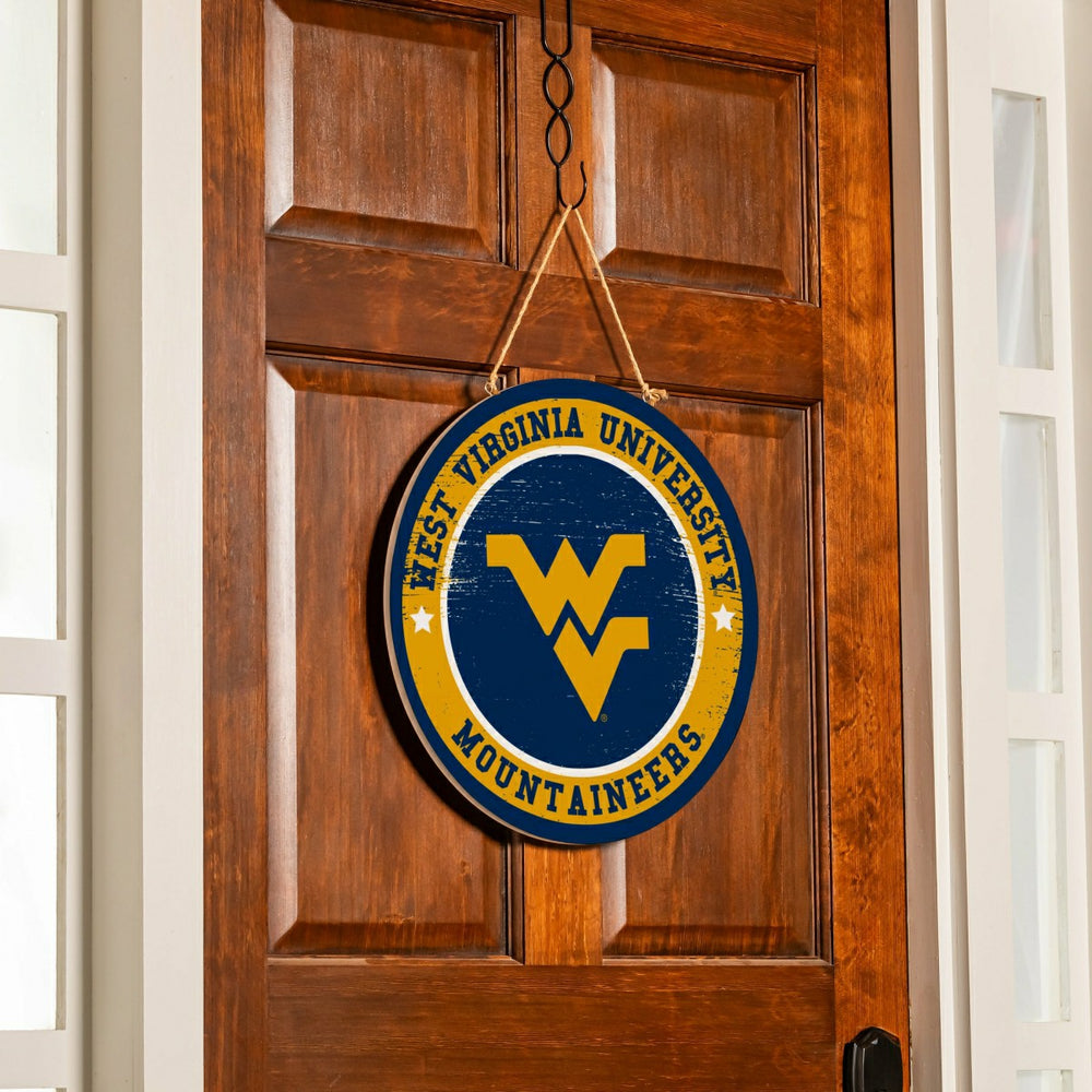 West Virginia University Round Door Décor with Hanging Rope, 18x18