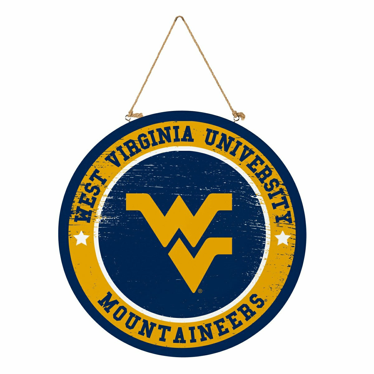 West Virginia University Round Door Décor with Hanging Rope, 18x18