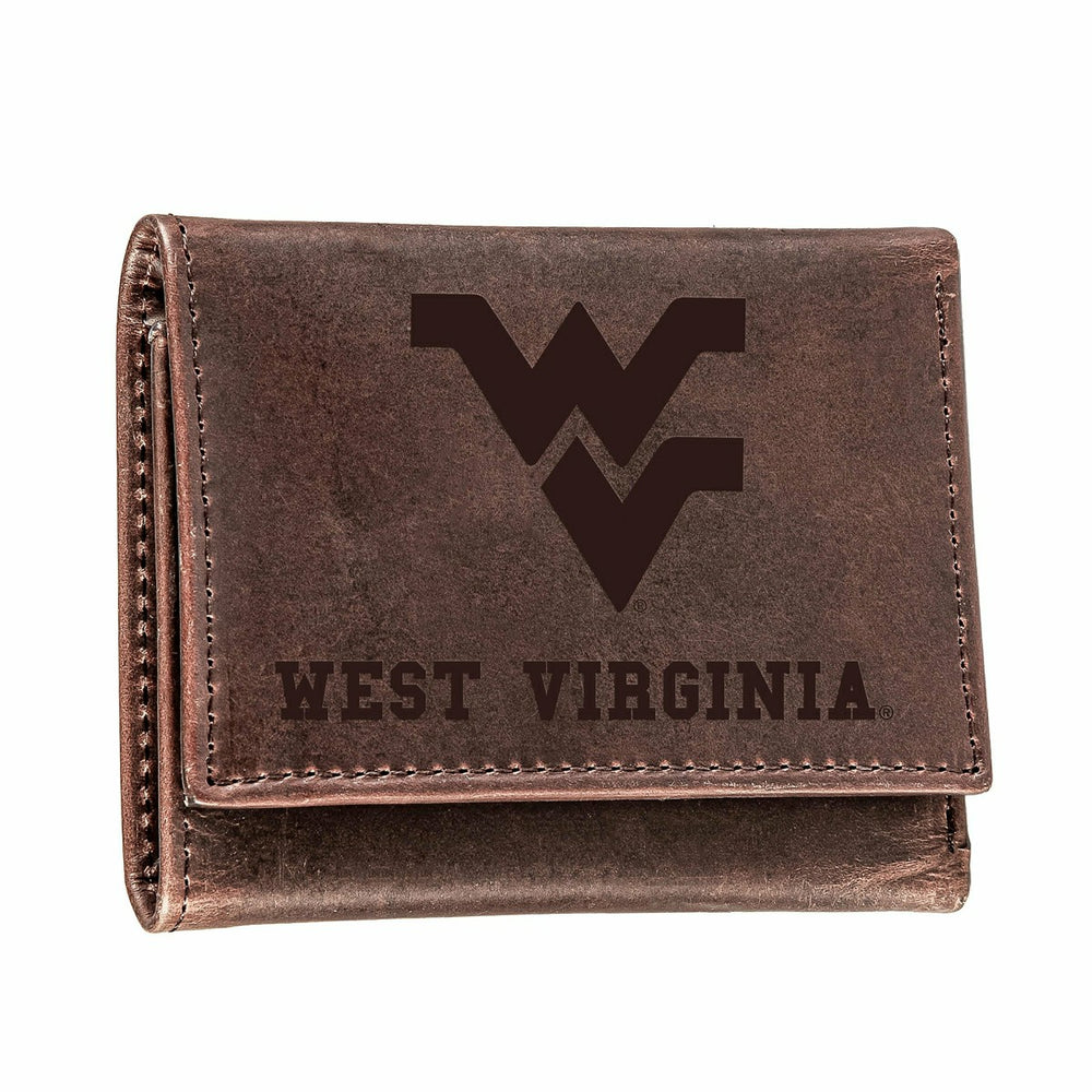 West Virginia University , Tri-Fold Wallet, Brown, CH, 100% Genuine Le