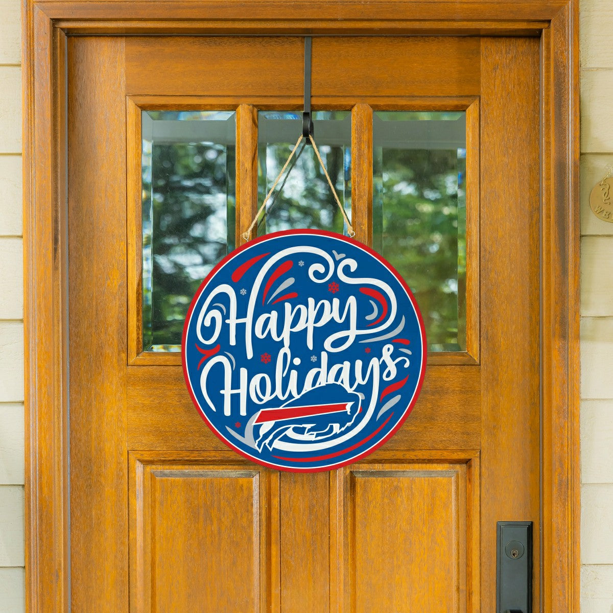 Buffalo Bills Holiday Round Door Décor with Hanging Rope, 18x18