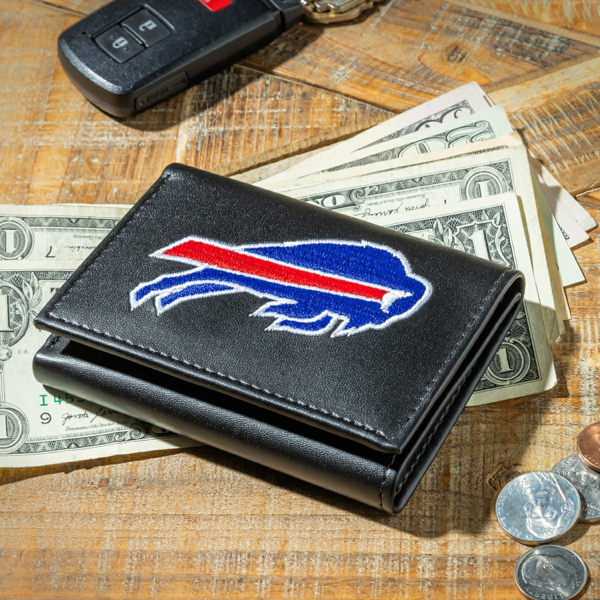 Buffalo Bills Black Tri-Fold Embroidered Wallet