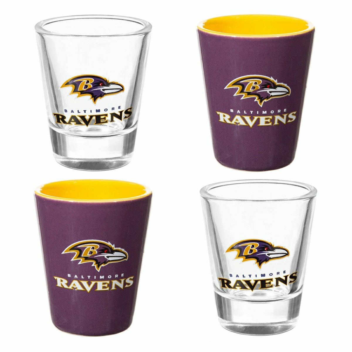 Baltimore Ravens 4-Piece Ceramic and Glass 2oz. Shot Glass Set