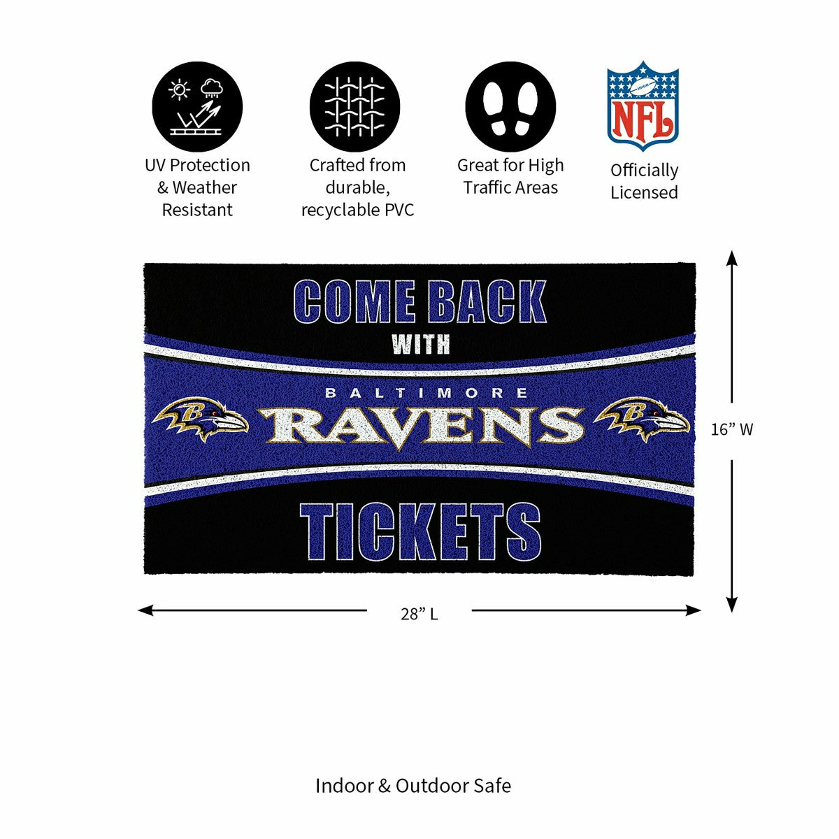 28" x 16" PVC Trapper Mat, Come Back with Tickets, Baltimore Ravens