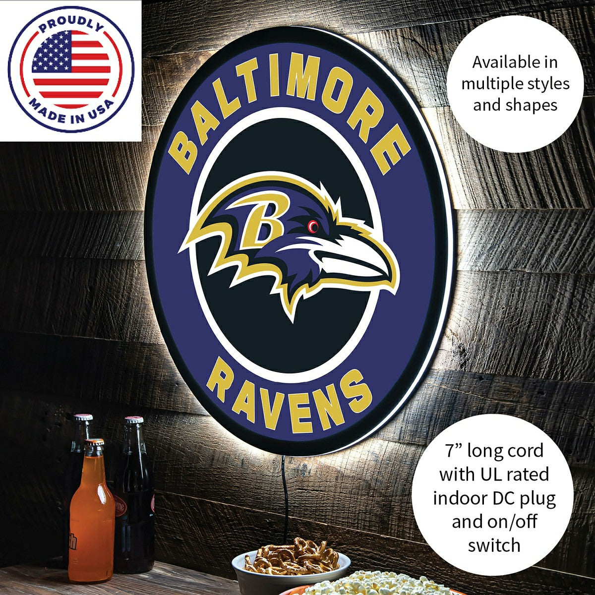 LED Wall Decor, Round, Baltimore Ravens