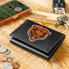 Chicago Bears Black Tri-Fold Embroidered Wallet