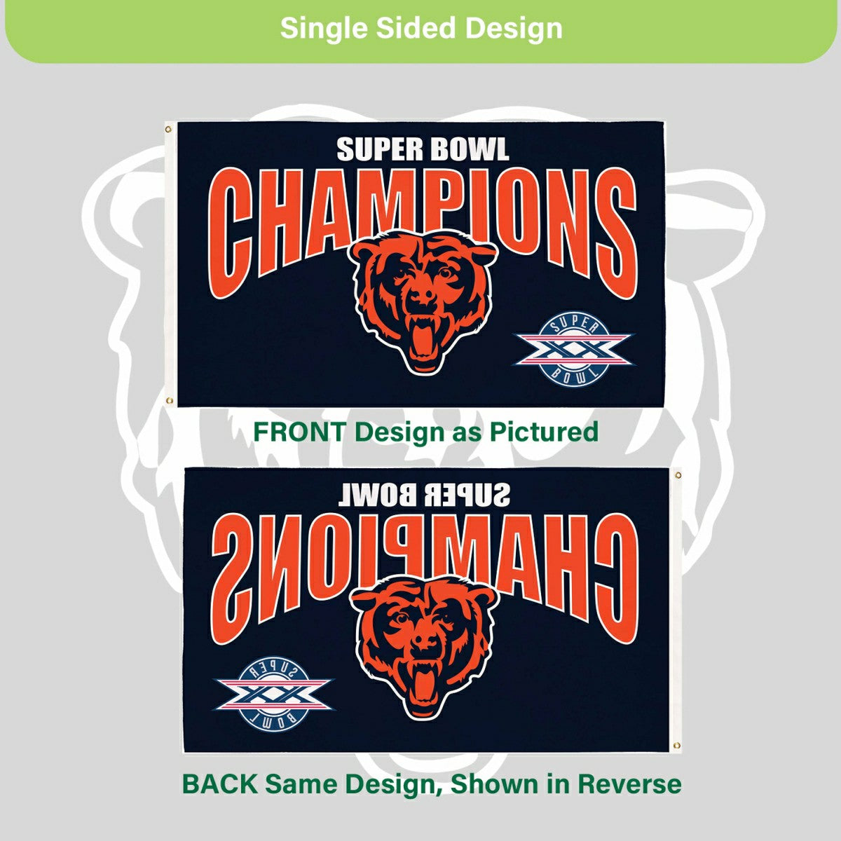 Chicago Bears Superbowl XX Champions Football 3x5 Flag